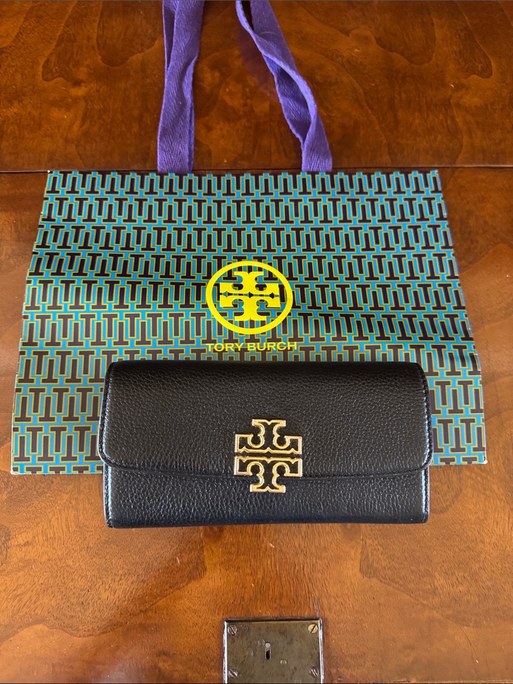Tory Burch Britten Pebbled Leather Continental Wallet with Gold Logo